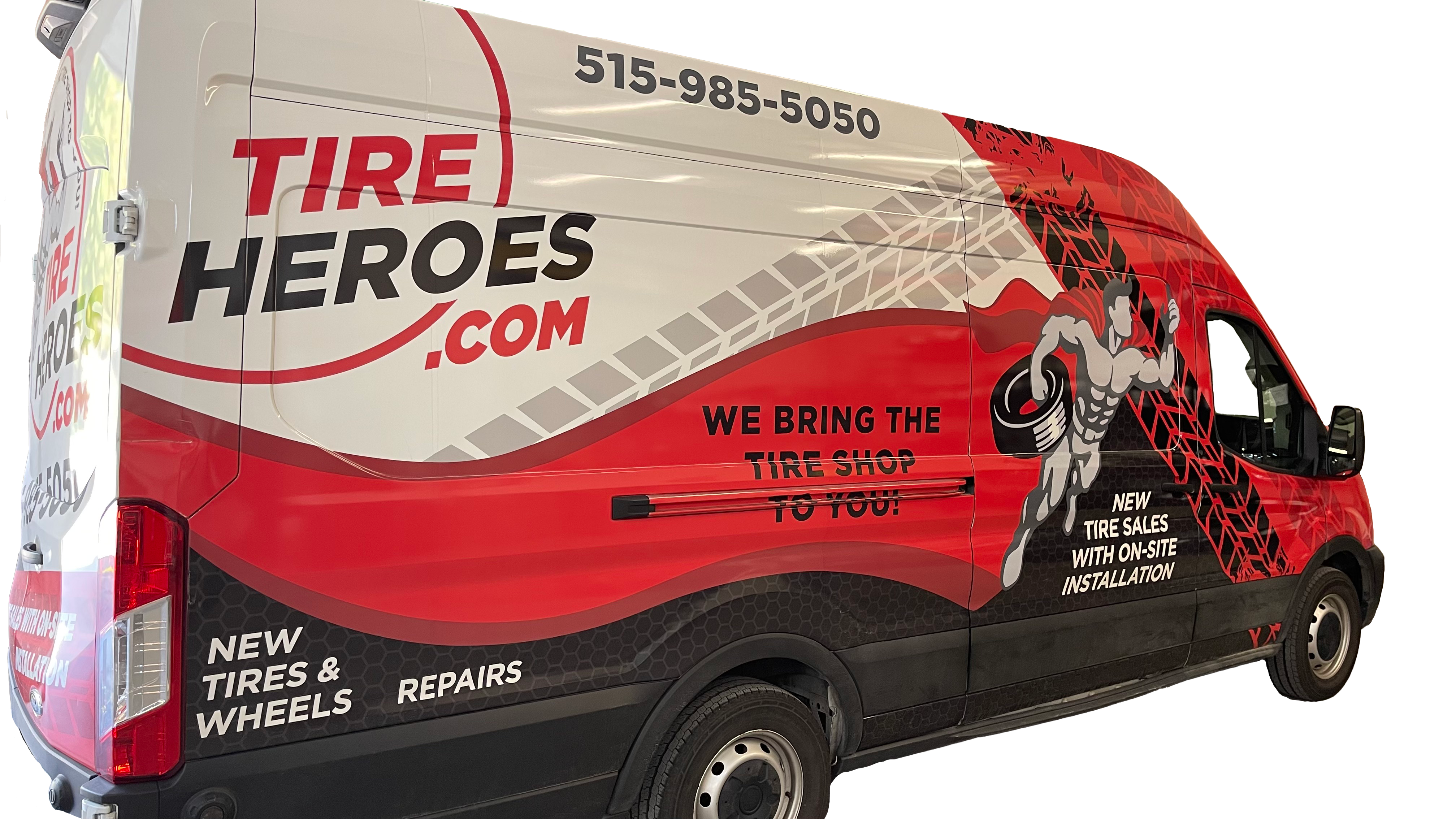 Tire Heroes mobile tire shop van equipped with full-size tire installation equipment